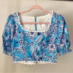 Stellah NYC Blue Embellished Blouse with Flutter Sleeves